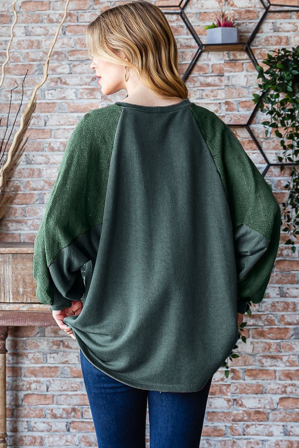 Solid Olive Lace Contrast Sweater Top*DEAL - COUPON EXCLUDED*