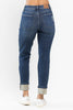 Mid Rise Buffalo Plaid Destroy Patches Boyfriend Cuff Denim Jeans | Judy Blue** - Final Sale