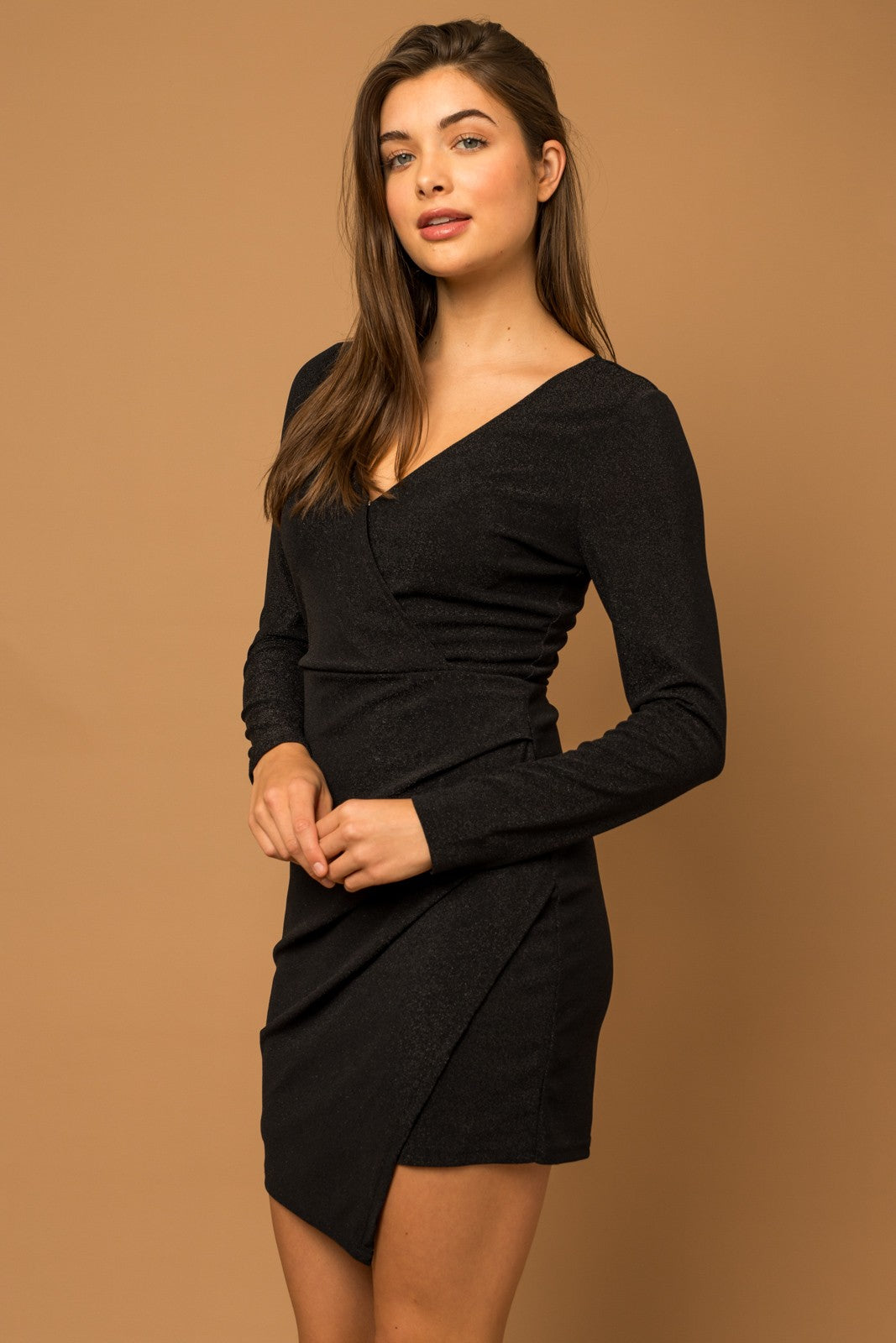 Black Long Sleeve Pleated Mini Dress - Final Sale