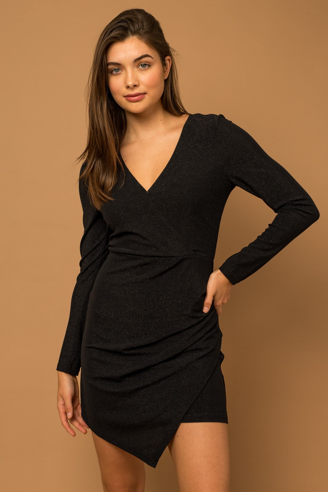 Black Long Sleeve Pleated Mini Dress - Final Sale