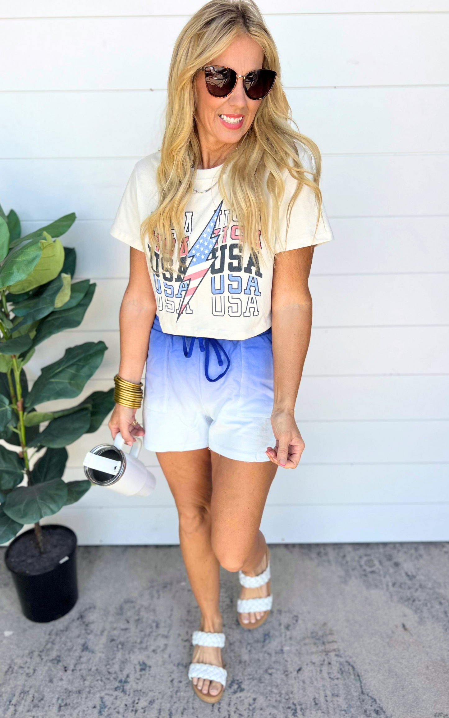 USA Star Spangled Lightening Graphic Crop Tee