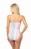 Pink Striped Belted One Piece Swimsuit