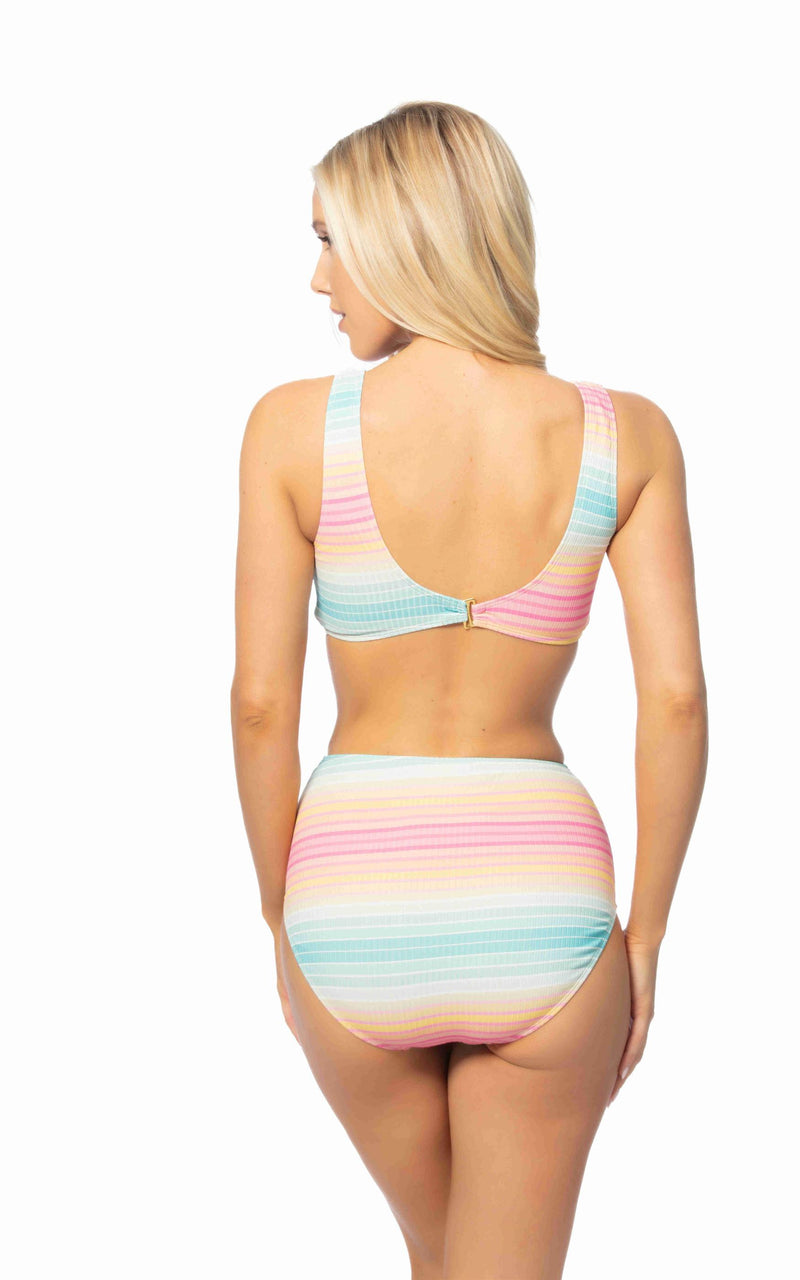 Textured Striped Scoop High Waist Bikini Swim Set 