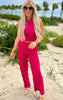 Raspberry Crinkle Textured Cropped Top 2pc Loungewear Set - Final Sale**