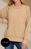 Corded Rib Long Sleeve Round Neck Pullover*