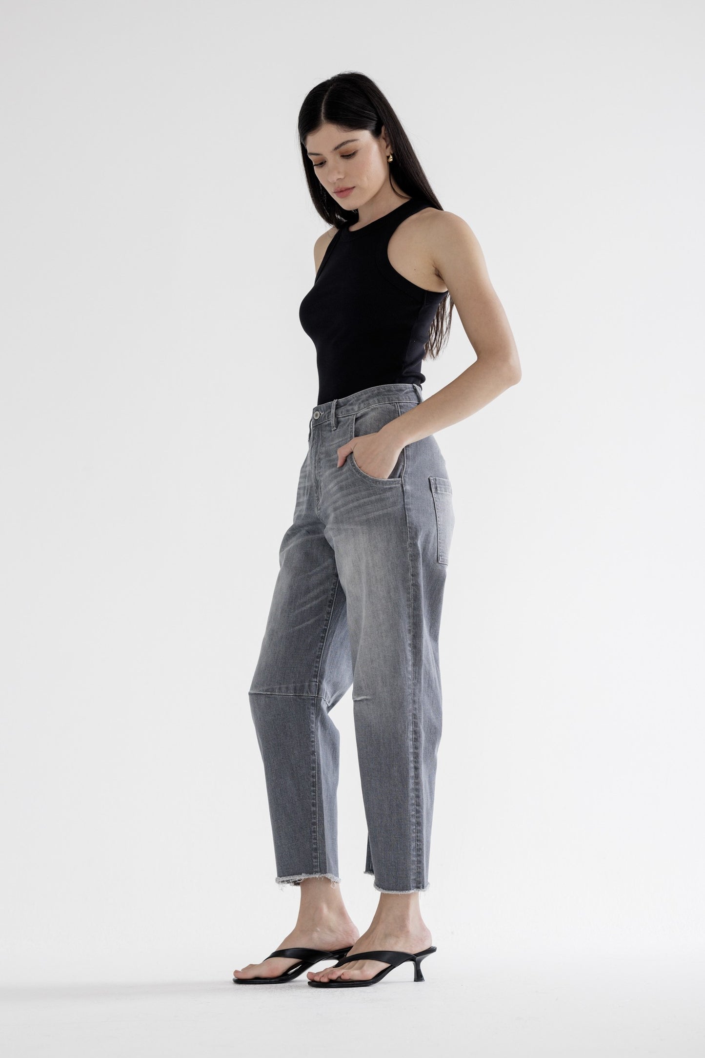 MICA | Pure Grey Super High Barrel-Leg Denim Jeans