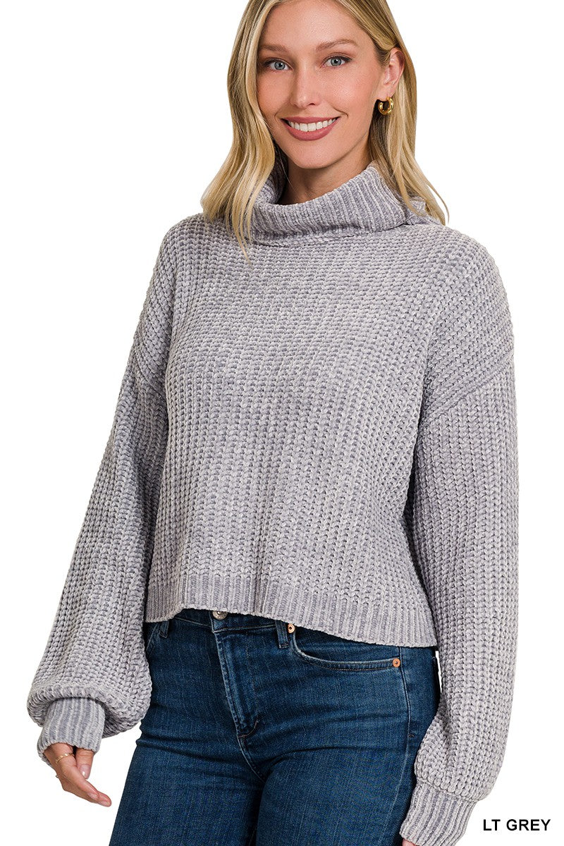 LT GREY Chenille Turtleneck Sweater