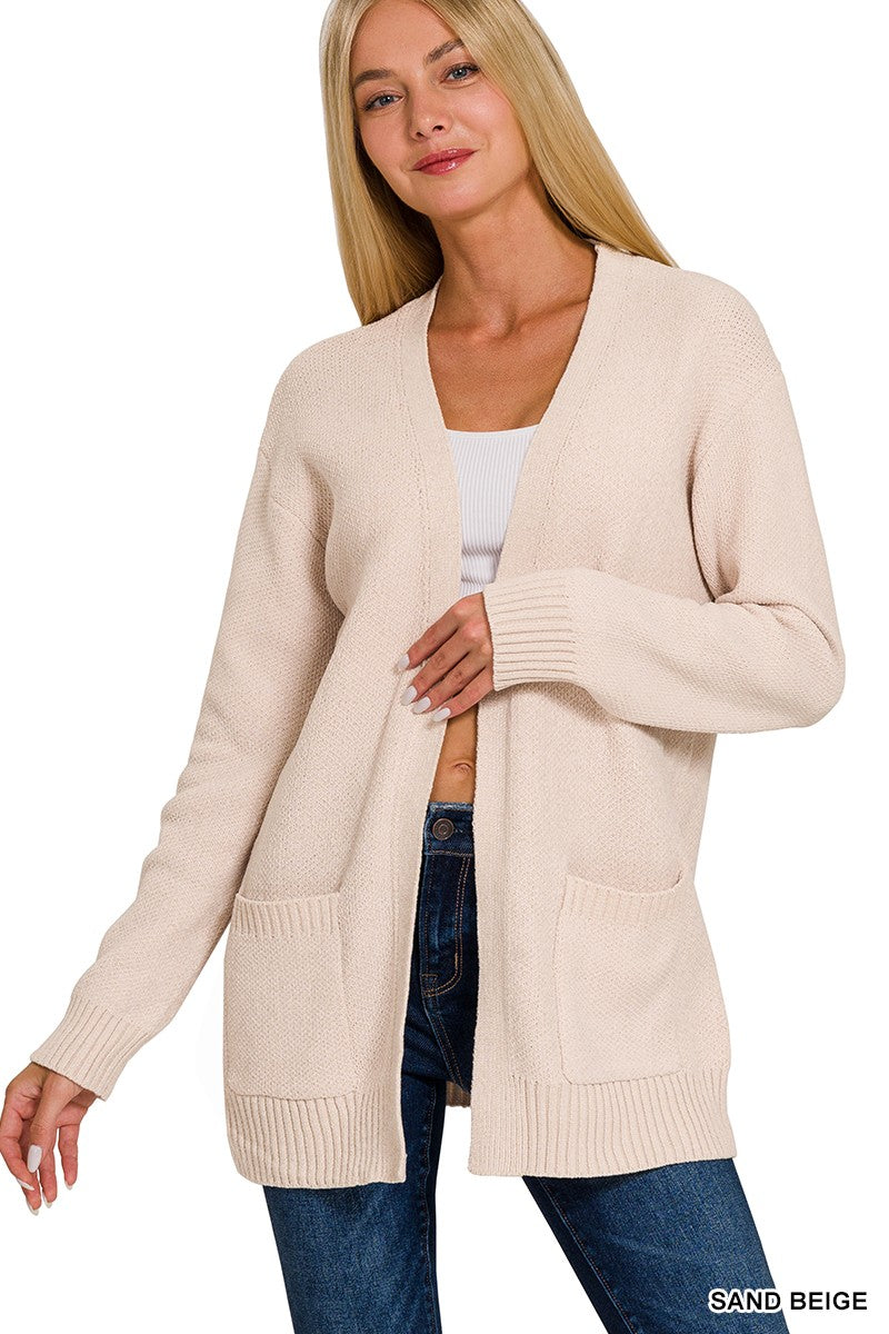 Cozy Coffee Shop Melange Open Front Cardigan