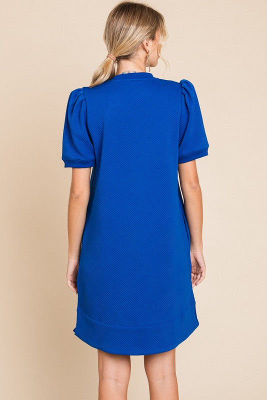 Royal Blue Textured Dress with Pockets - Final Sale