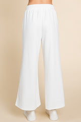 White Textured Loose Pants with Pockets