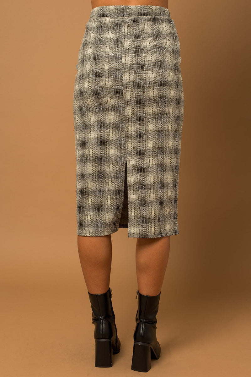 Plaid Pencil Midi Skirt