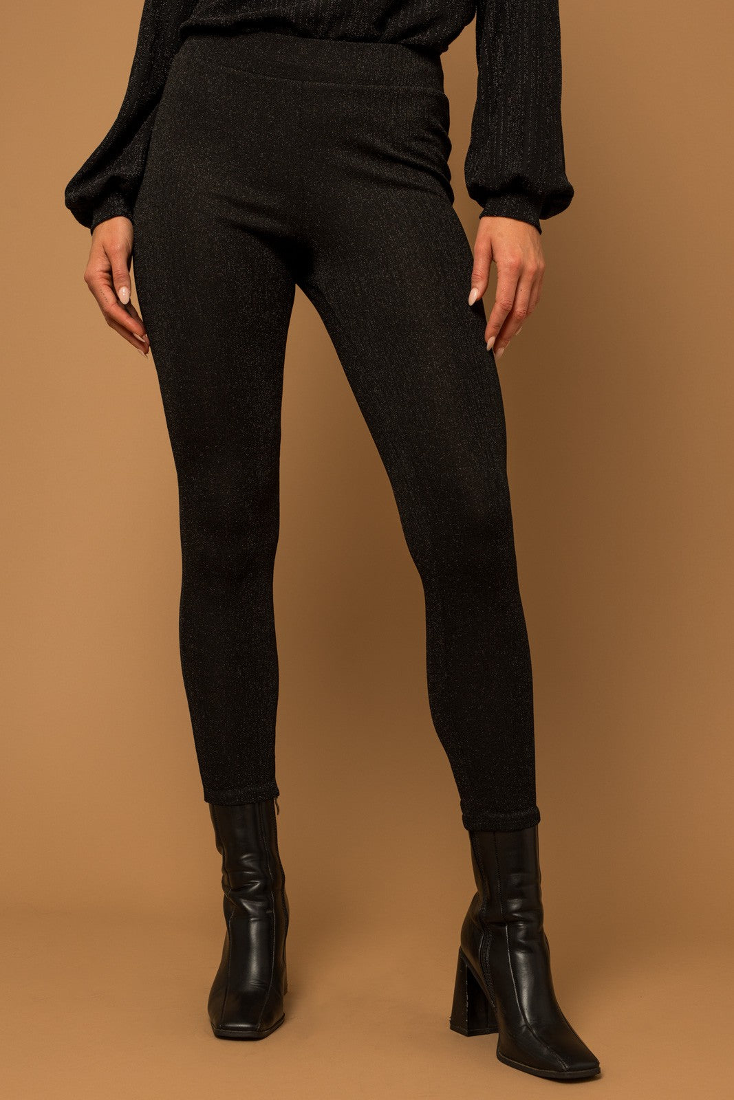 Black Elastic Lurex Pants - Final Sale