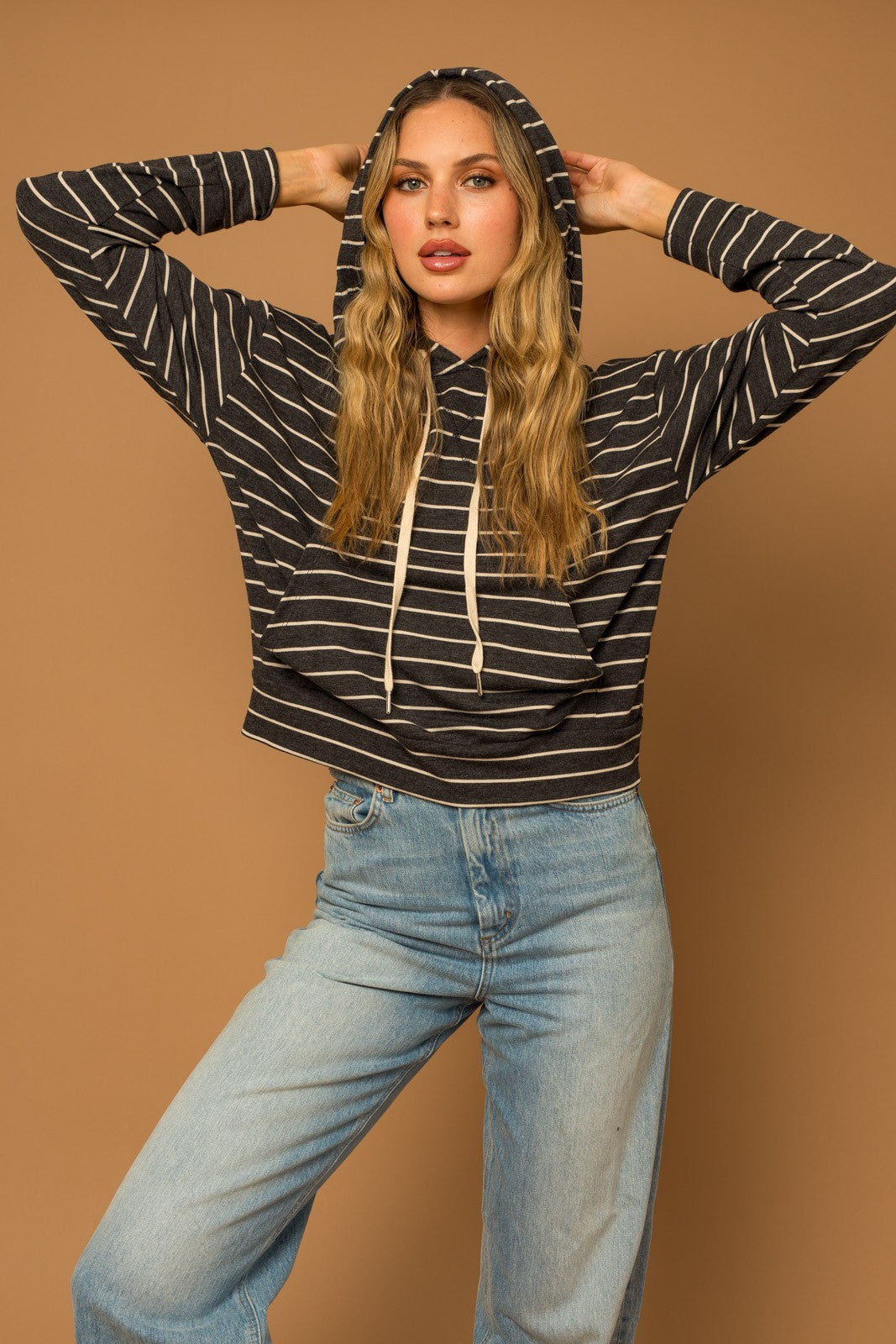 Black Stripe Long Sleeve Hoodie