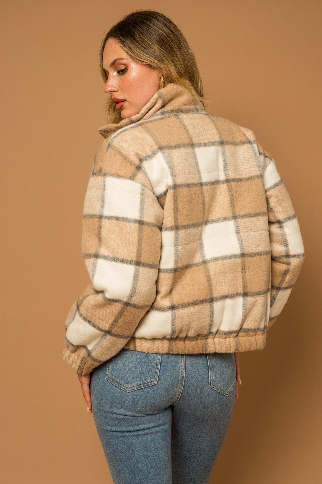 Taupe Plaid Boxy Jacket