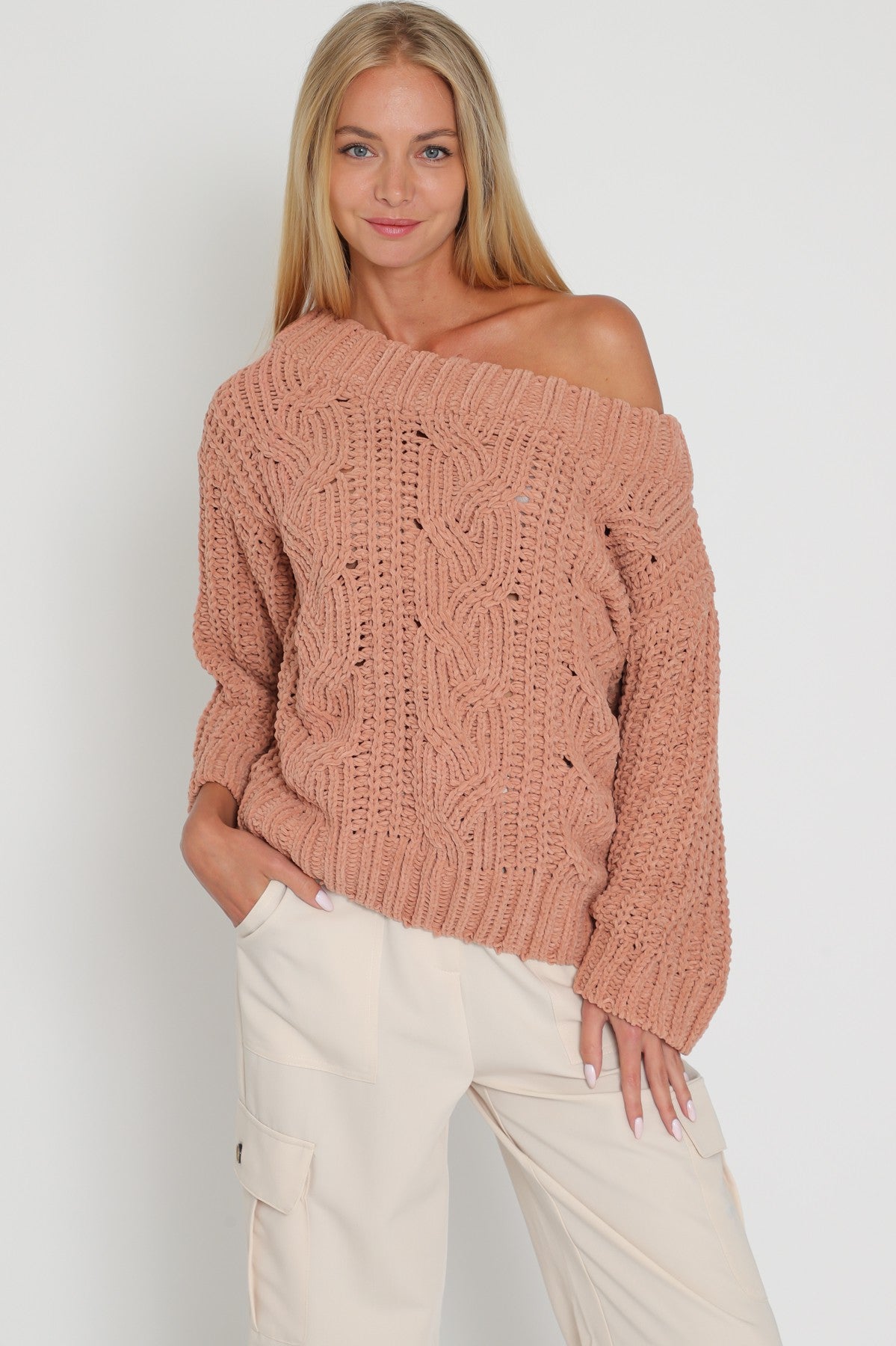 Make me Blush Rose Off the Shoulder Sweater