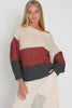 Beige/Red Bean Color Block Off Shoulder Sweater Top