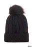 Knitted Pom Pom Beanie Hat - Black