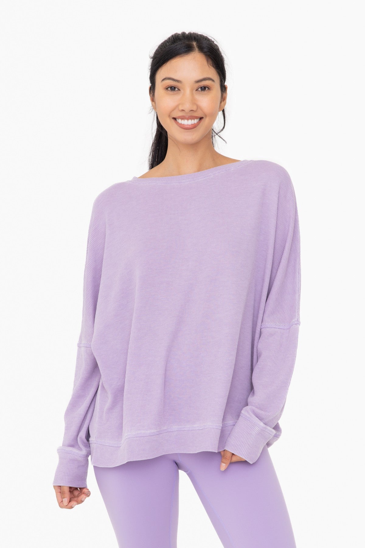 MONO B Waffle Ribbed Roundneck Pullover - Final Sale