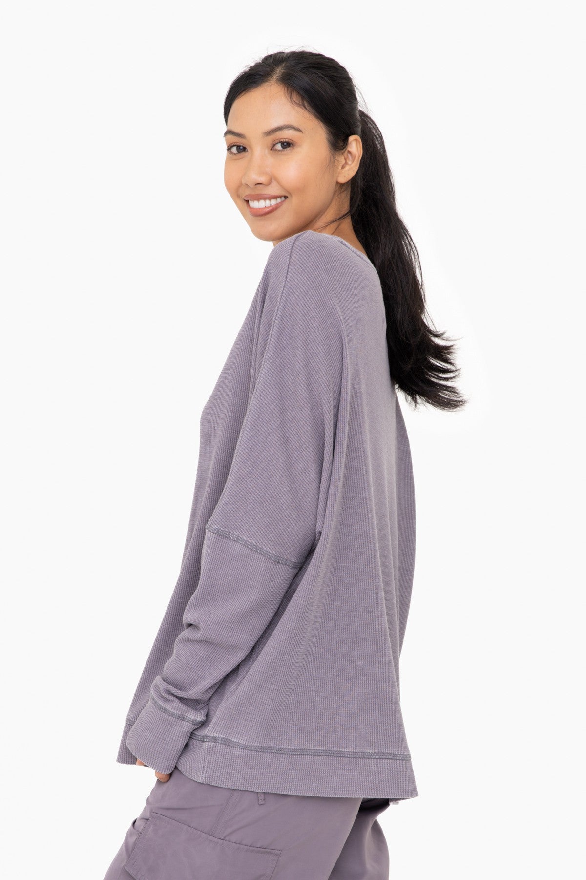 MONO B Waffle Ribbed Roundneck Pullover - Final Sale