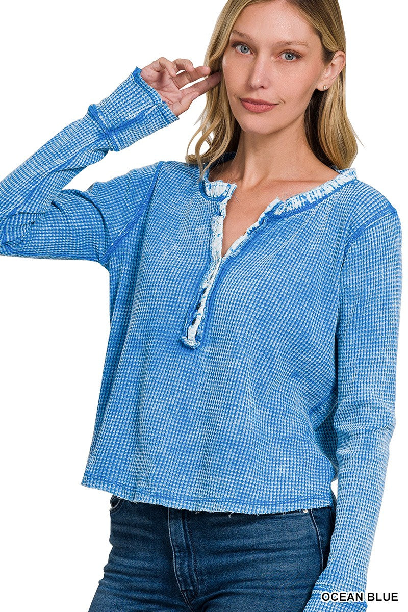 Washed Baby Waffle Long Sleeve Henley - Part 2 - Final Sale