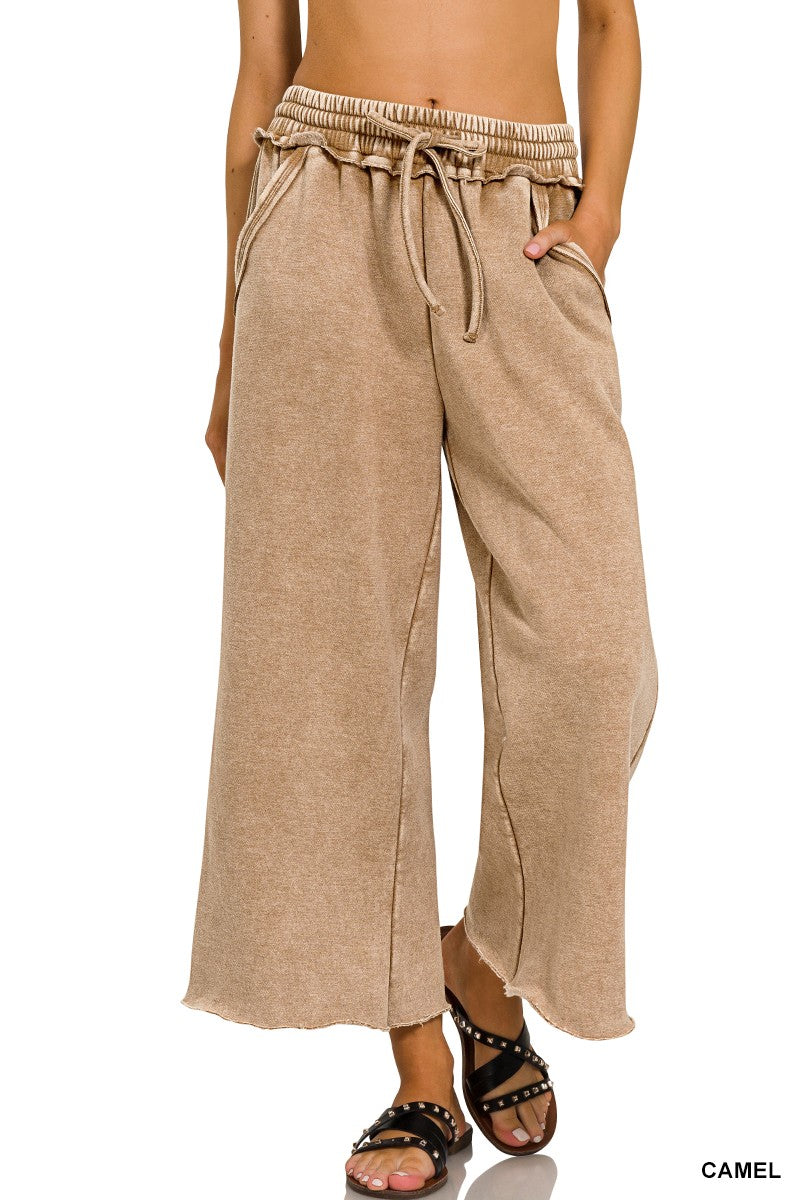 Acid Wash Fleece Palazzo Sweatpants