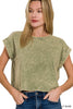 The Lakin Washed Cotton Cuffed Short Sleeve Top | ZENANA DEAL