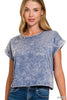 The Lakin Washed Cotton Cuffed Short Sleeve Top | ZENANA DEAL