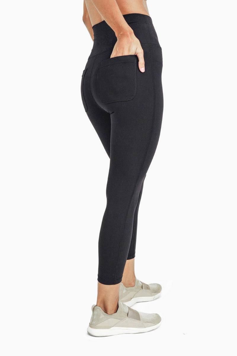 Tapered Band Solid Leggings with Back Pockets | MONO B