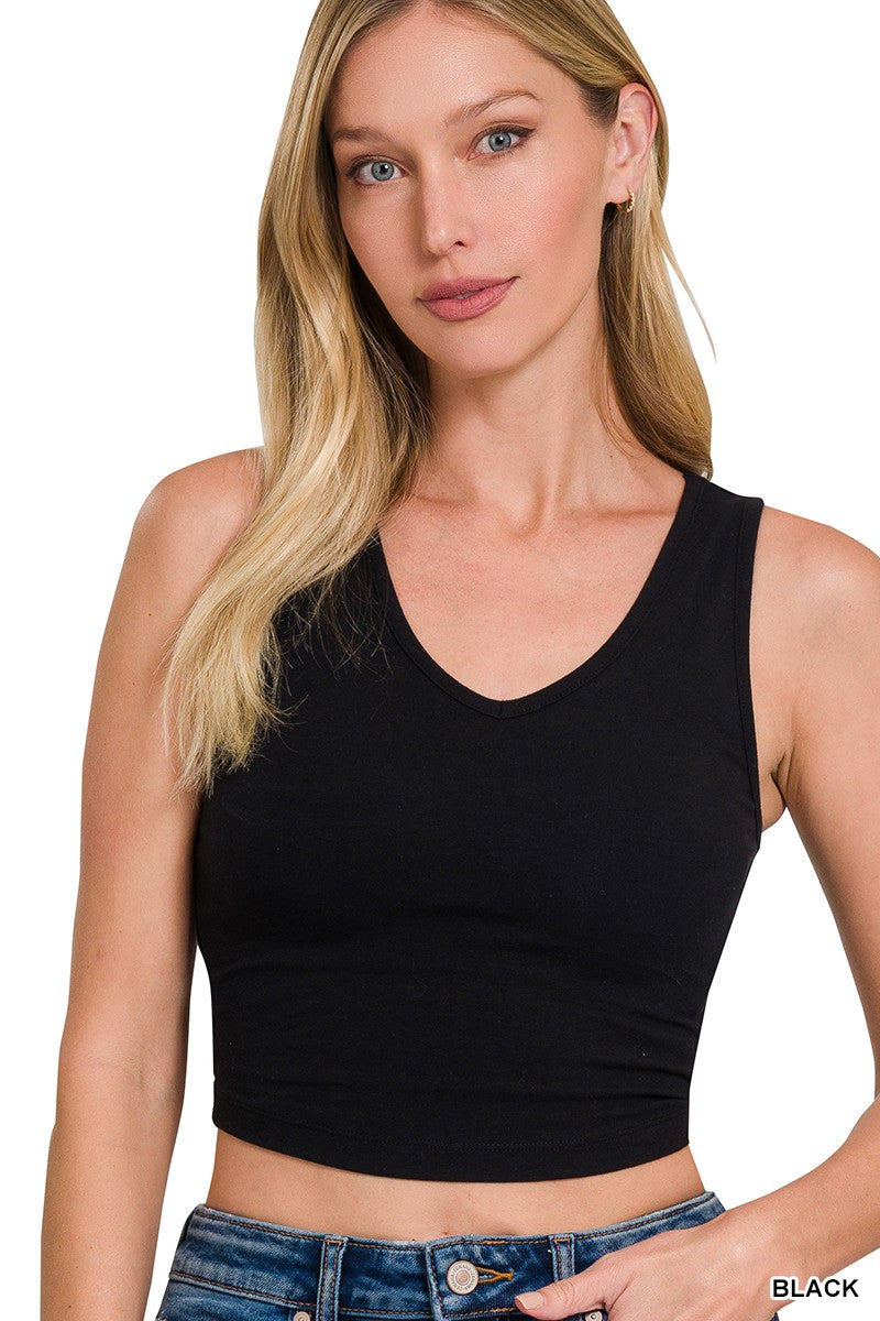 Cotton V-Neck Cropped Tank Top - Final Sale