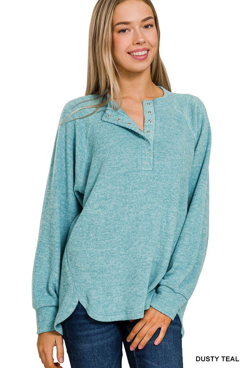 Brushed Hacci Oversized Henley Sweater