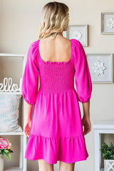 The Ultra Hot Pink 3/4 Sleeve Dress - Final Sale