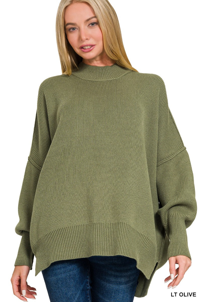The Monica Side Slit Oversized Sweater (17 COLORS) | ZENANA *LA LIVE PREORDER