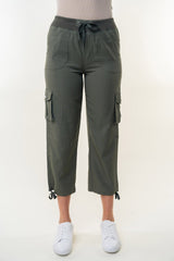 High Waisted Solid Nylon Woven Cargo Pants
