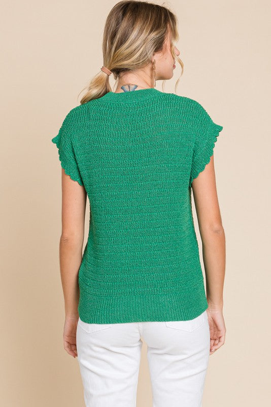 Kelly Green Sweater Knit Short Sleeve Top