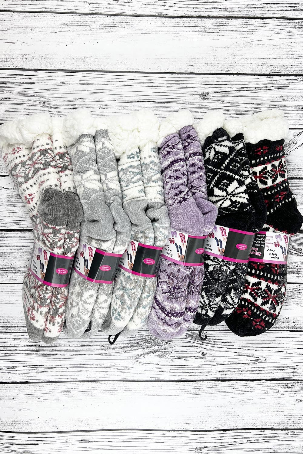 Assorted Christmas Snowflake Fuzzy Socks