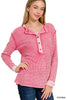 fuchsia Washed Baby Waffle Long Sleeve Henley Top