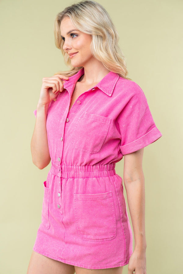 Pink Half Sleeve Solid Woven Dress