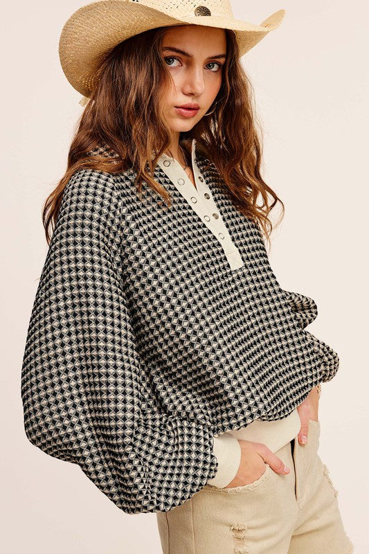 Oversized Two-Tone Textured Long Sleeve Top | LA MIEL *LA LIVE PREORDER