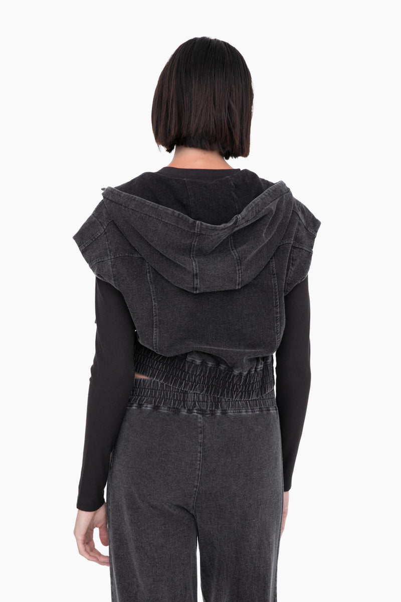 MONO B Black Mineral Washed Sleeveless French Terry Hoodie