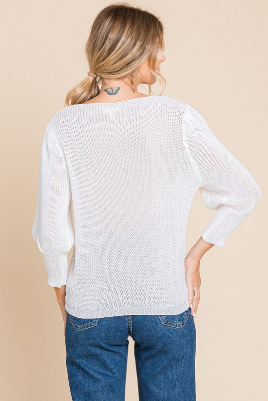 White 3/4 Sleeve Sweater Top