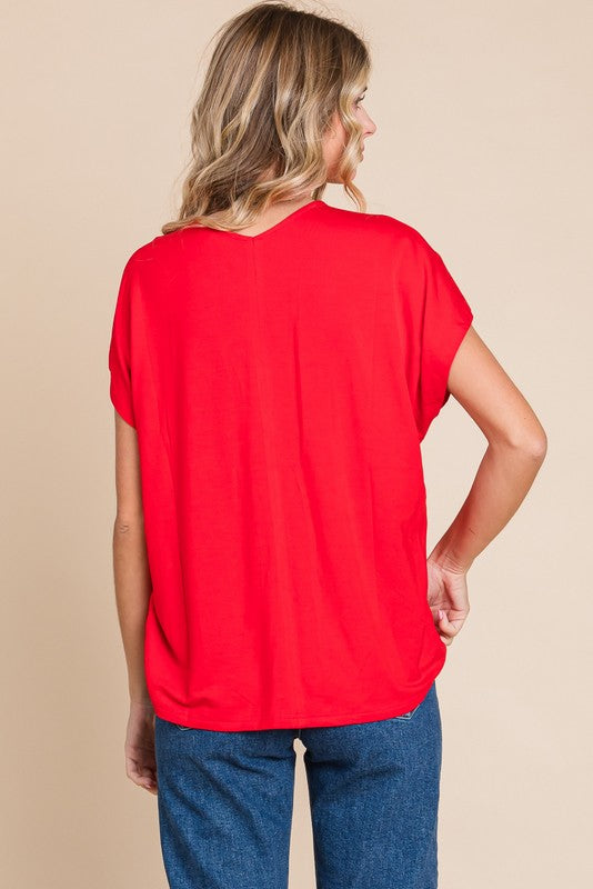 Solid V-Neck Short Sleeve Top - Final Sale