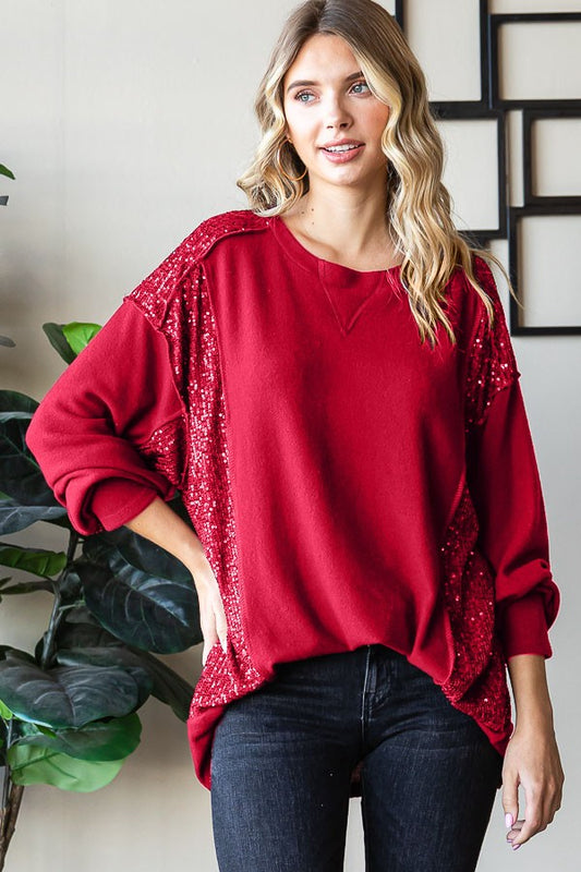 Curvy Girl Red Sequin Pullover Top