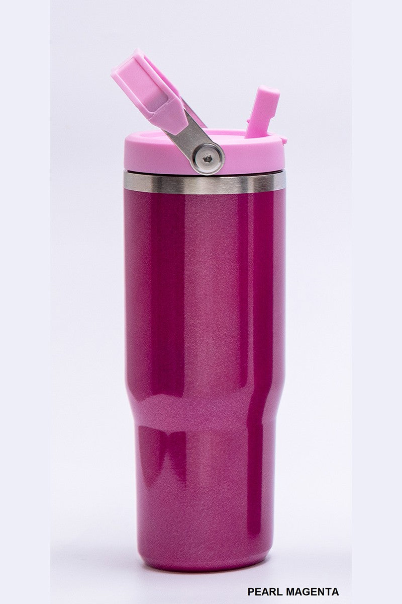 30oz Stainless Steel Pearl Flip Straw Tumbler