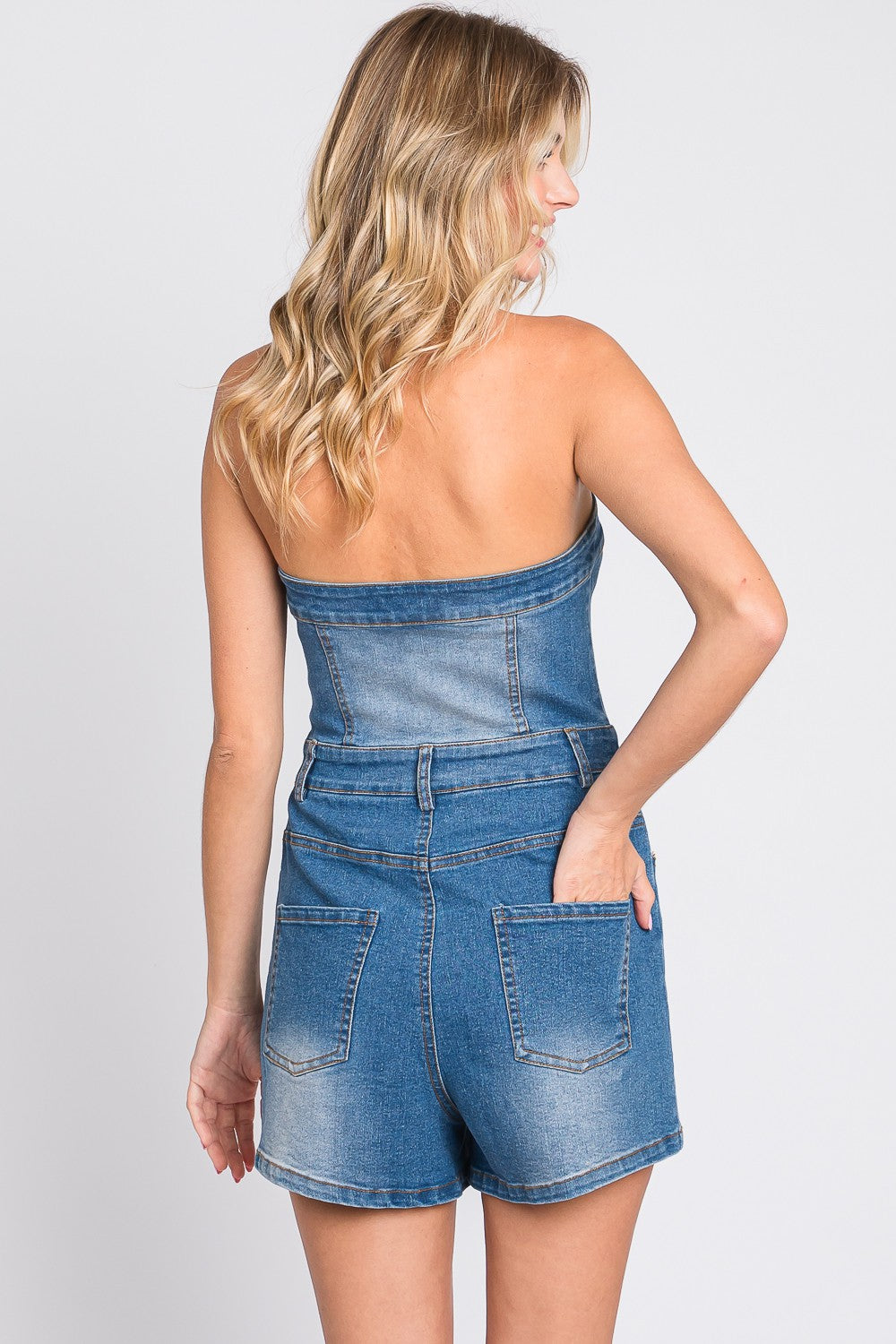 Stretch Denim Strapless Romper - Final Sale