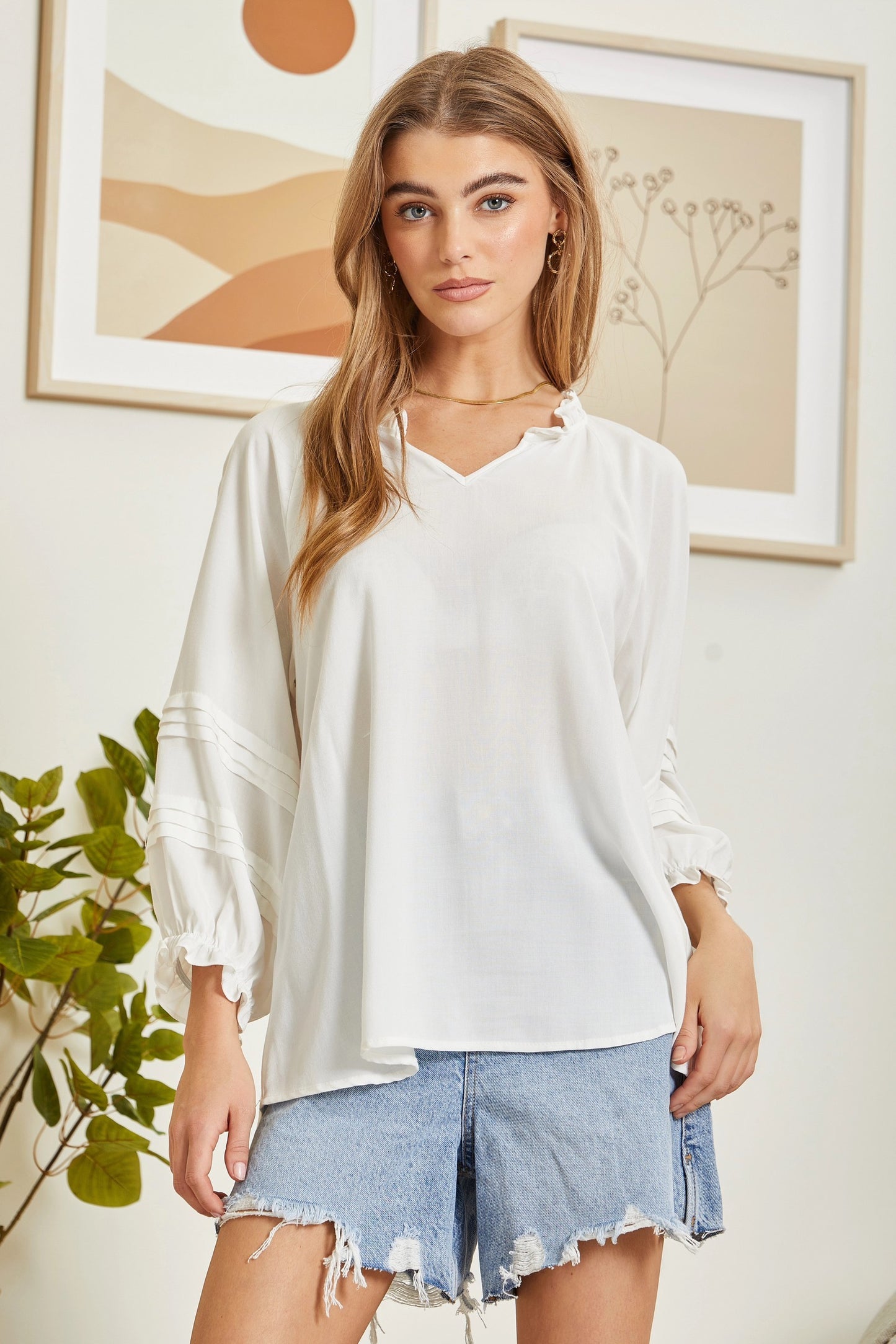 Spring Breeze Solid Pleated Blouse - Final Sale