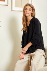 Spring Breeze Solid Pleated Blouse