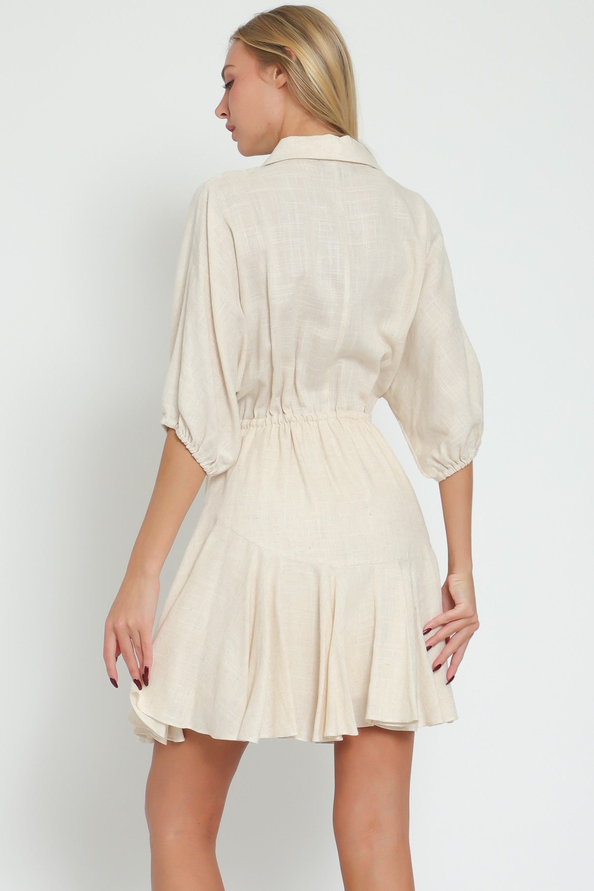 Sand Lightweight Tie Front Waist Mini Dress - Final Sale