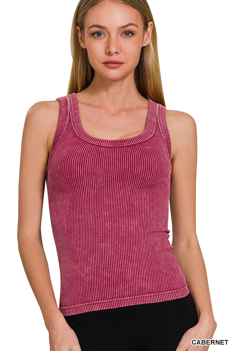 2 Way Neckline Washed Ribbed Seamless Tank Top