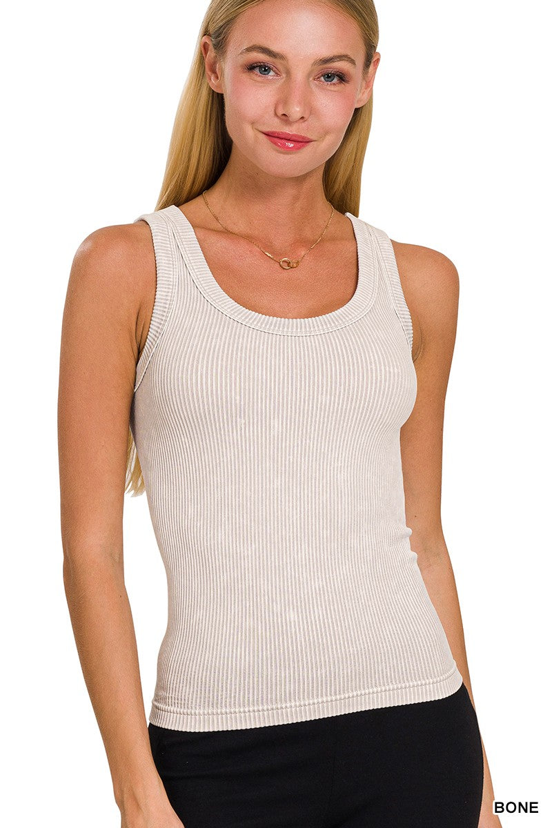 2 Way Neckline Washed Ribbed Seamless Tank Top | ZENANA *DEAL