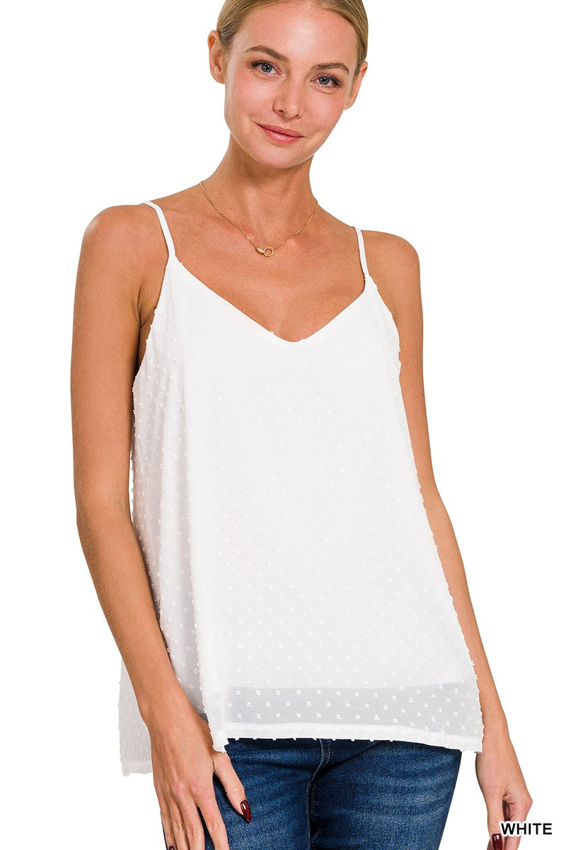 Swiss Dot Adjustable Strap V-Neck Cami Top - Final Sale